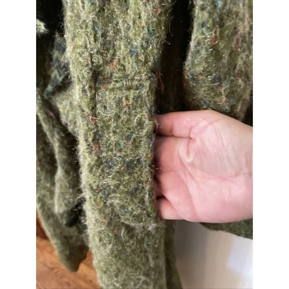 Ian Mosh Faux Mohair Sweater Ruffle Bohemian Festival Long Coat M/L Green Fairy